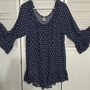 Sapphire Blue & white ruffled Bottom and Sleeve lightweight Top